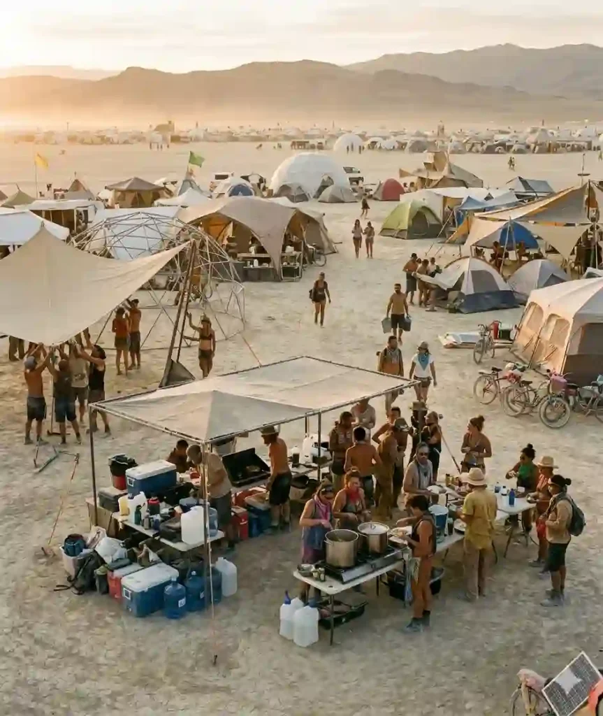 camp life & community survival  collaboration at burning man playa
