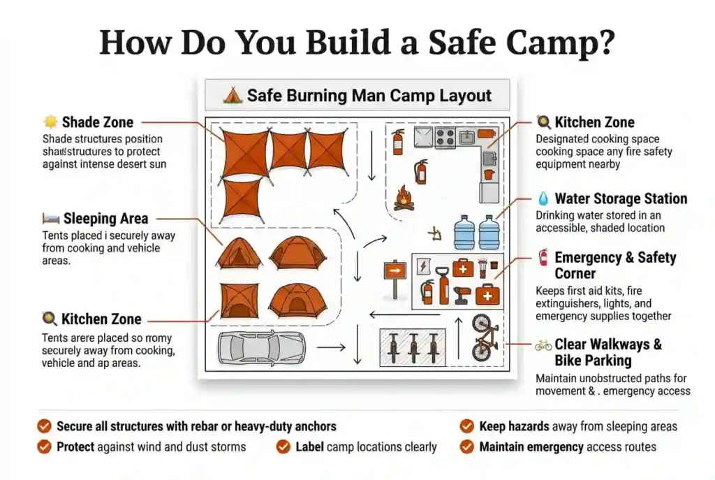 how to build a safe camp at burning man playa
