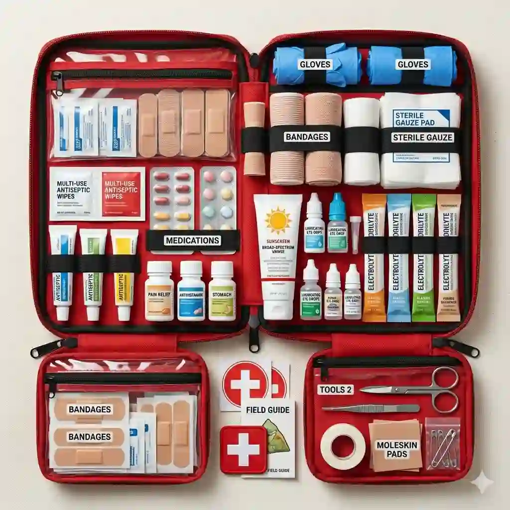 a well organized first aid essentials boxes for burning man 
