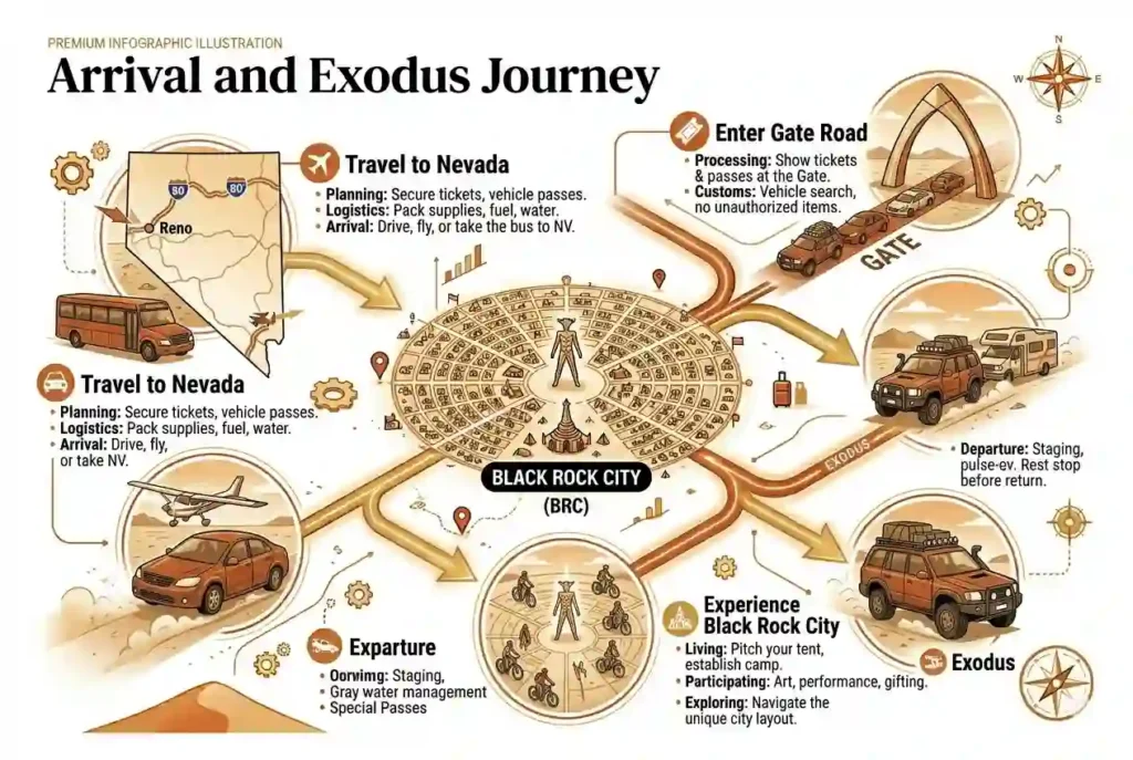 what happens at burning man during arrival & departure journey