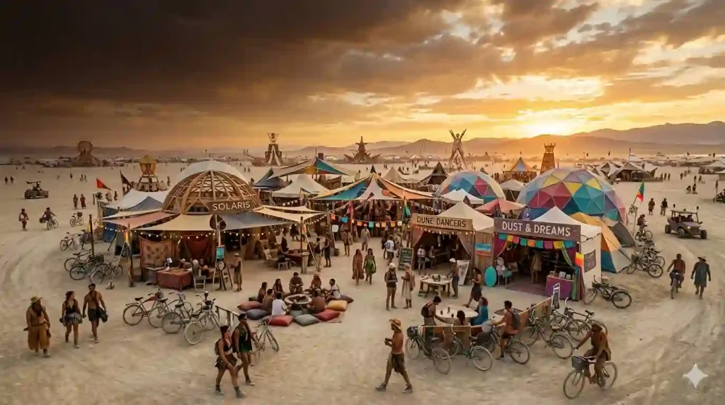 beautiful theme camps open playa view