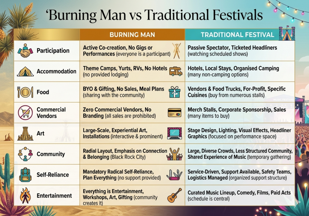 burningman vs tradational festival