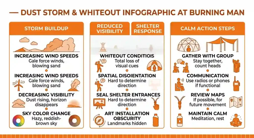 dust storm & white out effect on burning man campsite