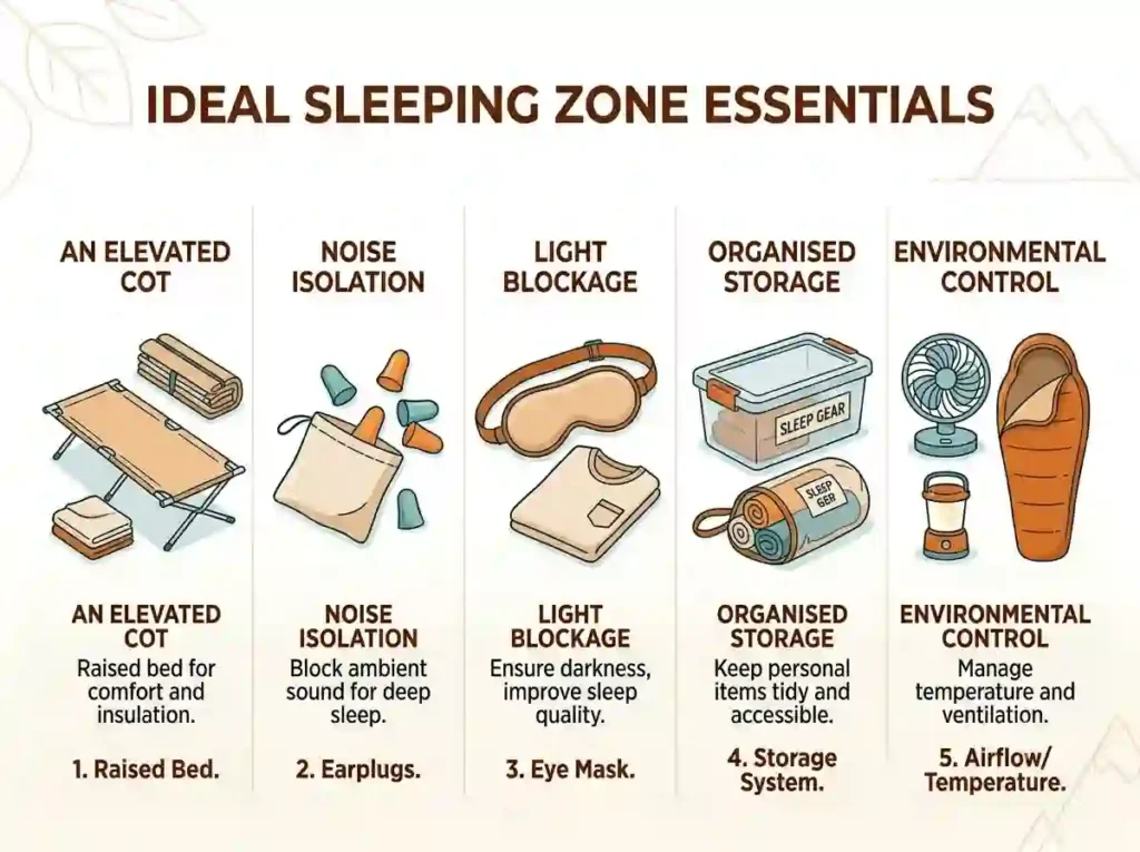 ideal sleeping zone at burning man campsite view
