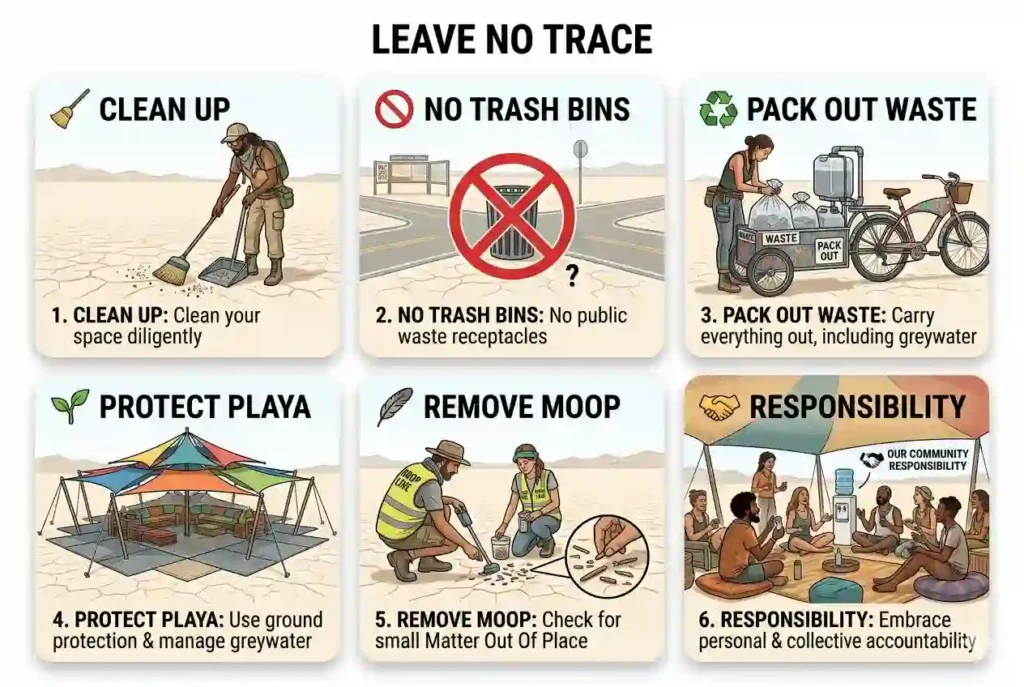 leave no trace cards view of burning man campsite
