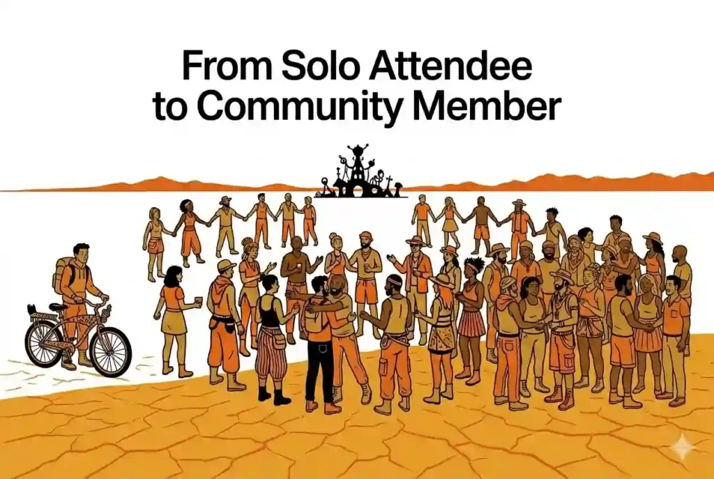 burning man solo attendees to community member 
