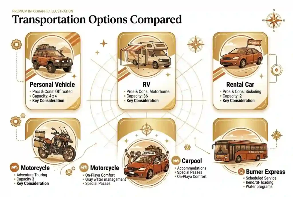 burning man transportation option cards