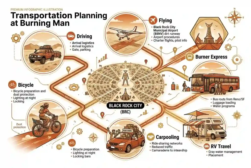 transportation means for going to burning man