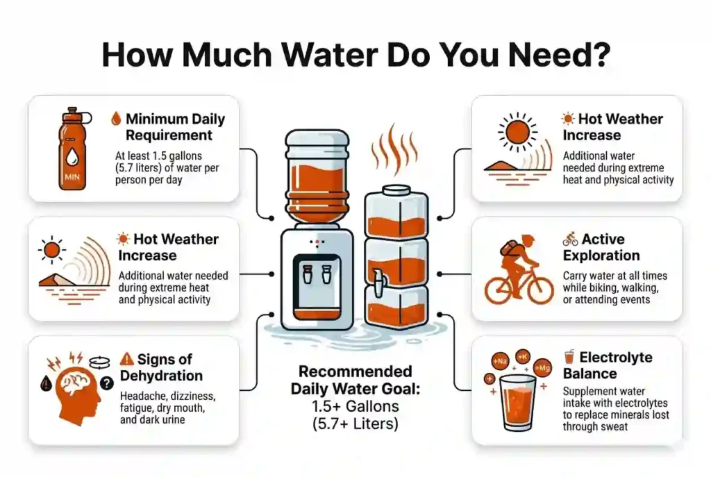 how much water need  for burning man survival camp