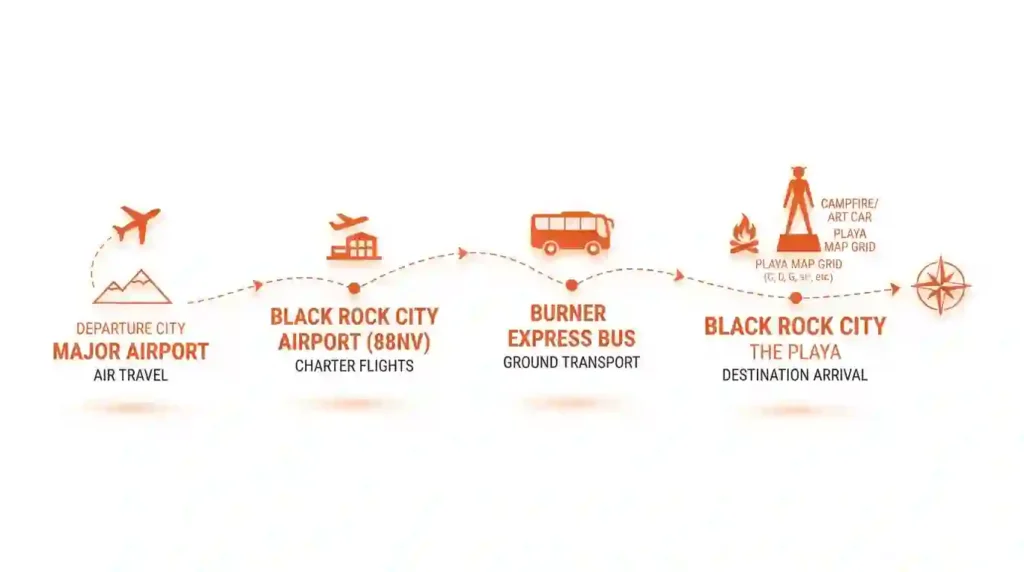 arrival journey flight landing to black rock city timeline