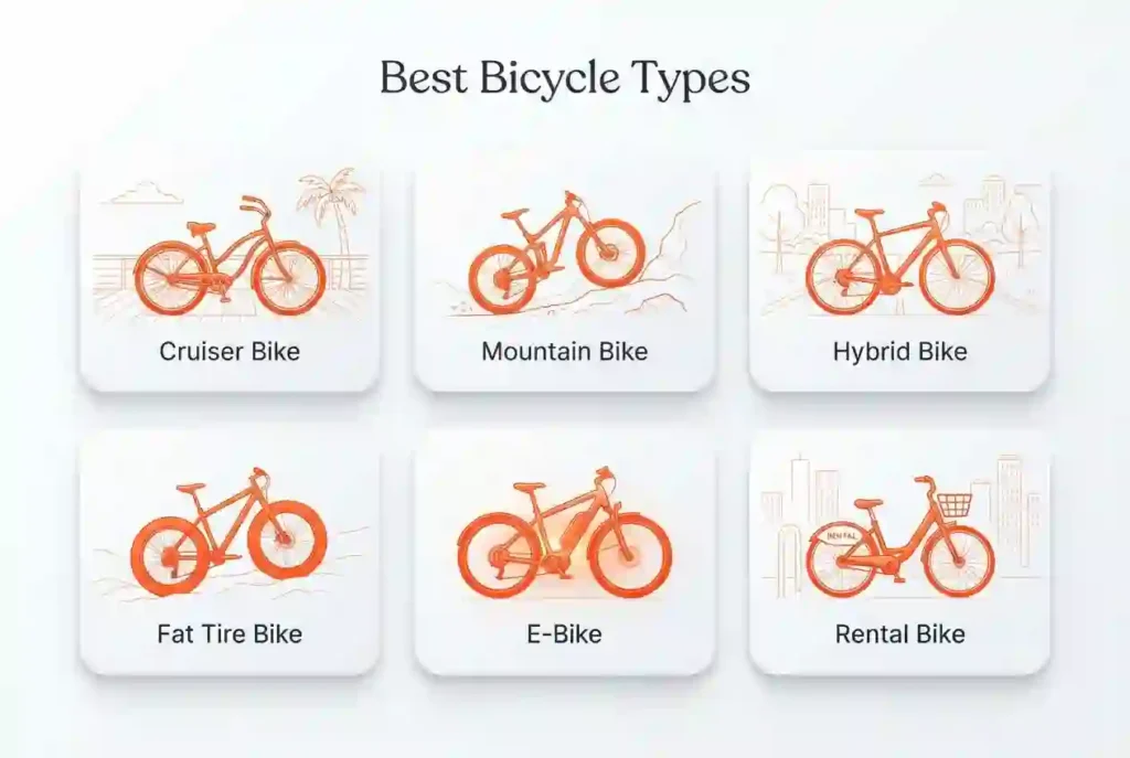 Illustrated cards comparing the best bicycle types for Burning Man.