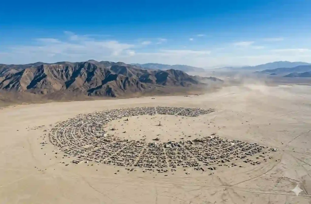 burning man  black rock city playa view 