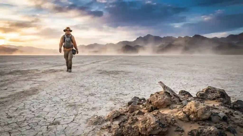 Burner exploring the Black Rock Desert with changing weather and native wildlife.