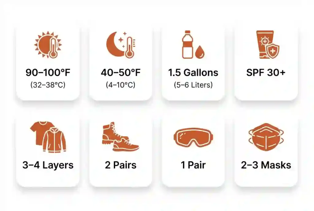 Infographic showing essential clothing and personal protection numbers for Burning Man.