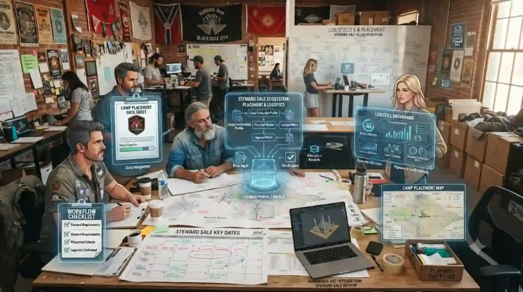 Burning Man volunteers and organizers planning their participation through the Steward Sale.

