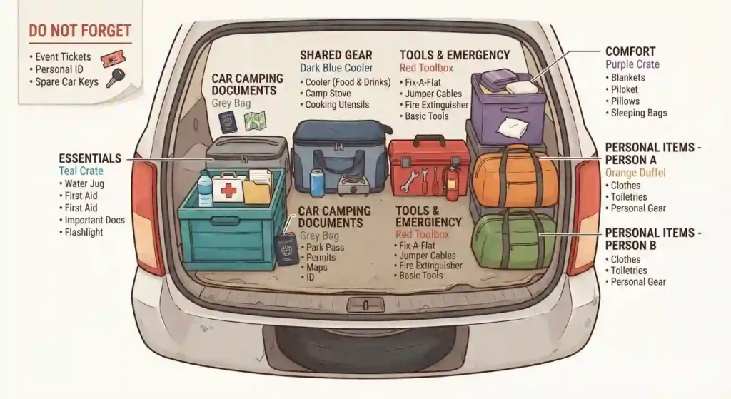 burning man  Organized carpool packing layout