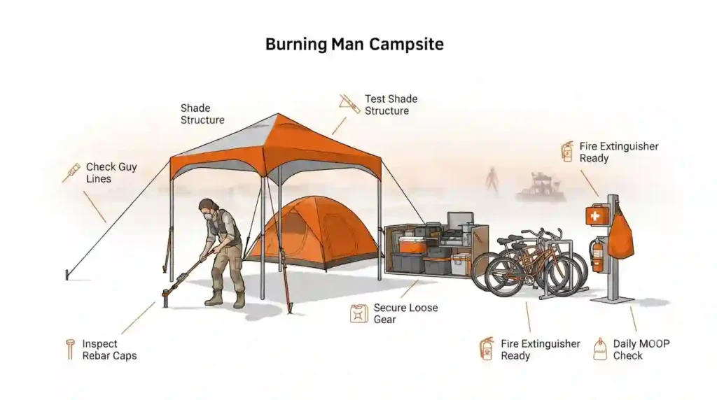 burning man daily camp safety inspection illustratuion