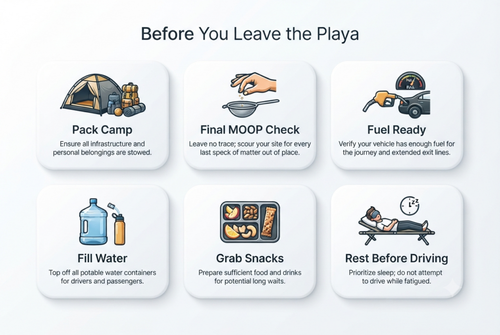 before you leave the playa checklist