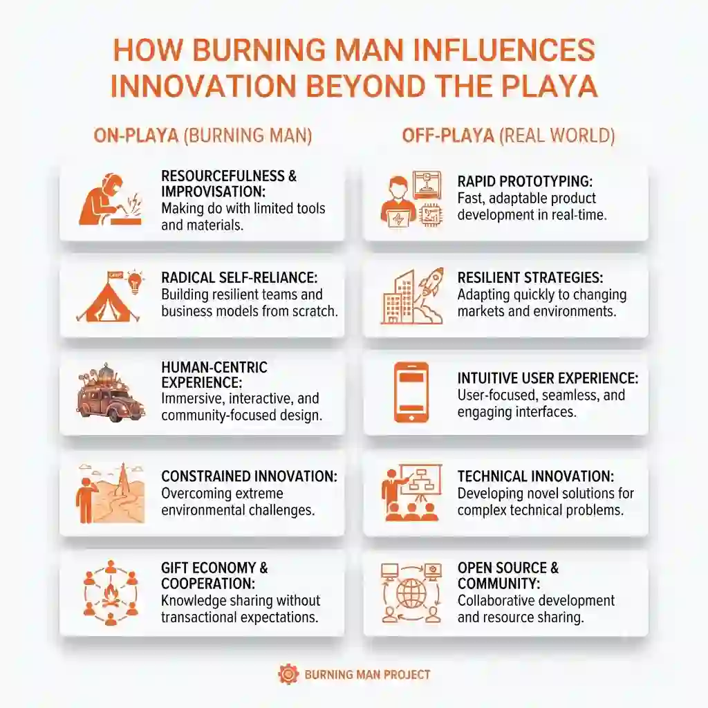 Technology & Innovation 2 Minimal infographic showing how technology and art intersect at Burning Man.