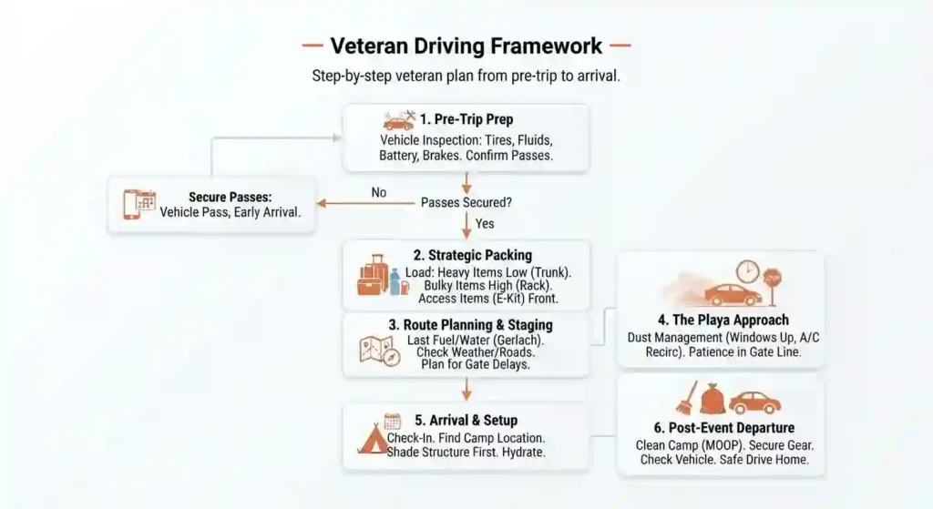 veteran advices for burning man driving 
