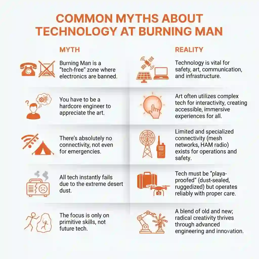 Technology & Innovation 10 Infographic correcting common myths about technology at Burning Man.