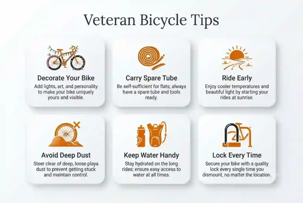Strategy cards featuring experienced Burner bicycle advice.
