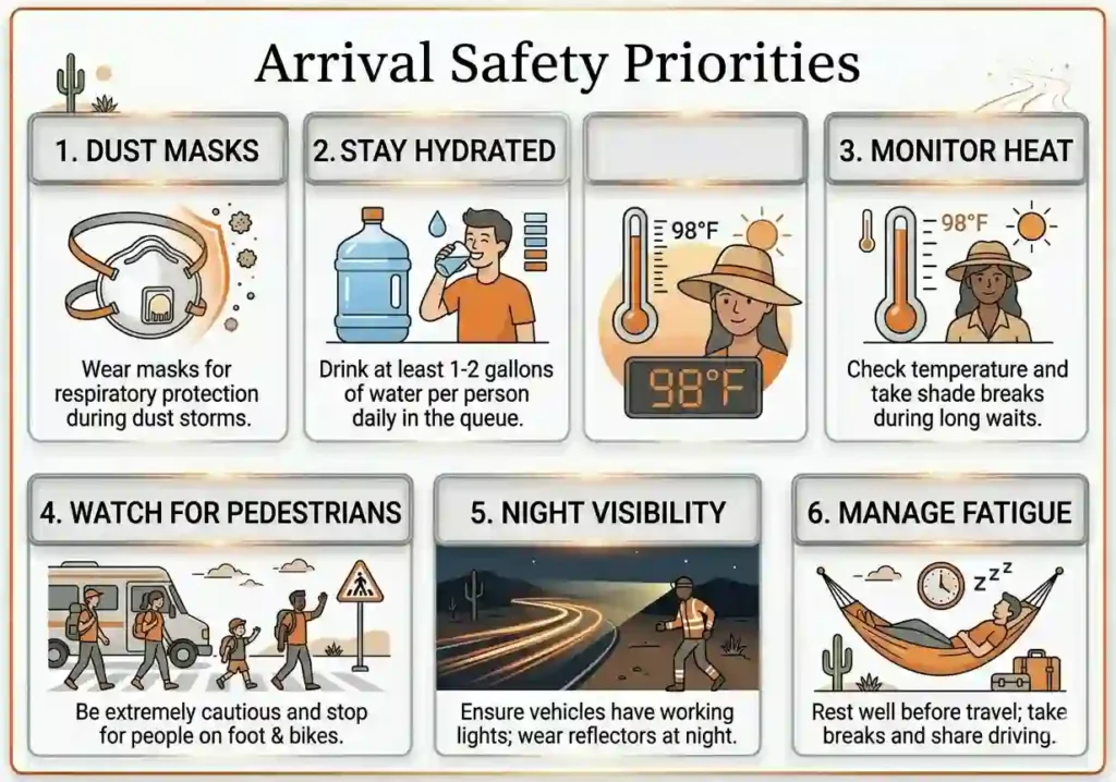 arrival waiting strategy for burning man black rock city gate