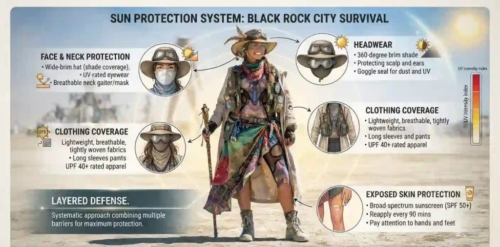 burning man black rock city day time sun protection survival essentials