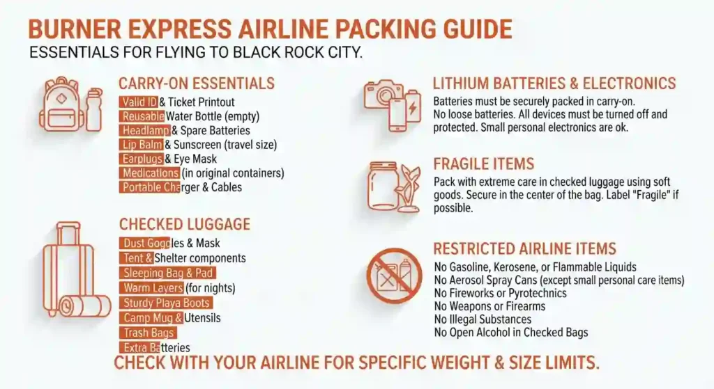 burning man black rock city airline packing guidelines