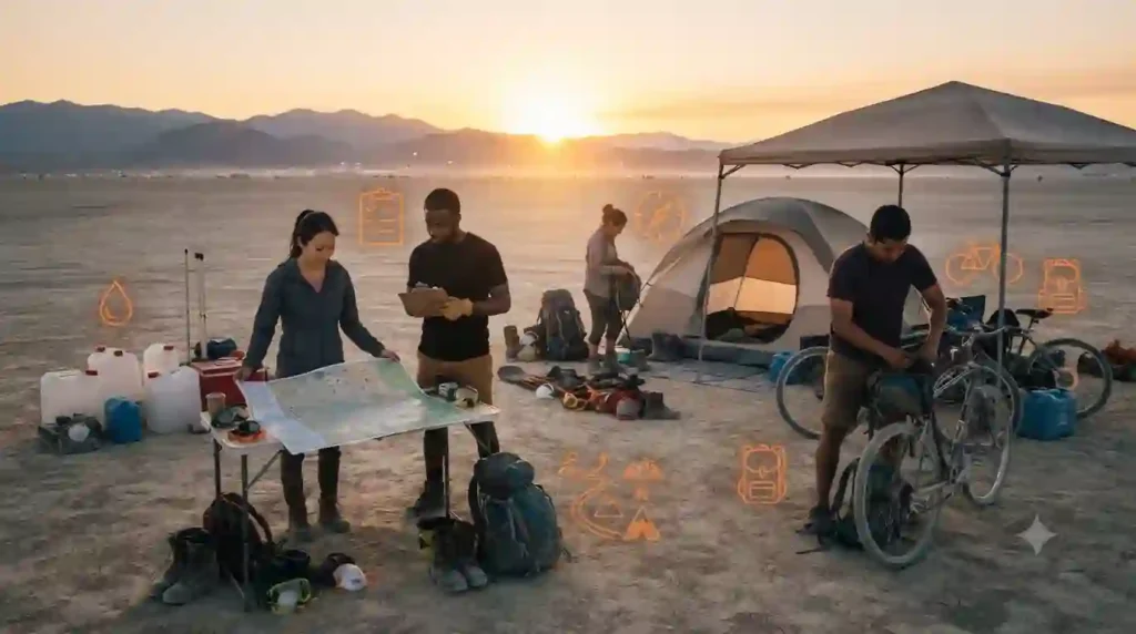 burning man first timer planning and building camping