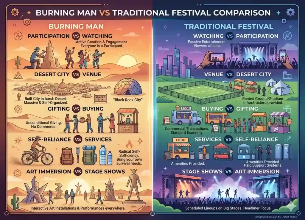 burningman vs tredational fesivals