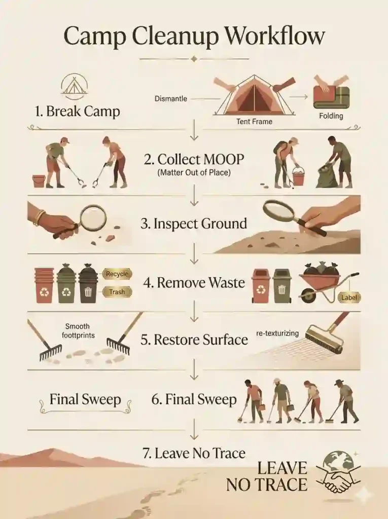 burning man camp clean up workflow cycle
