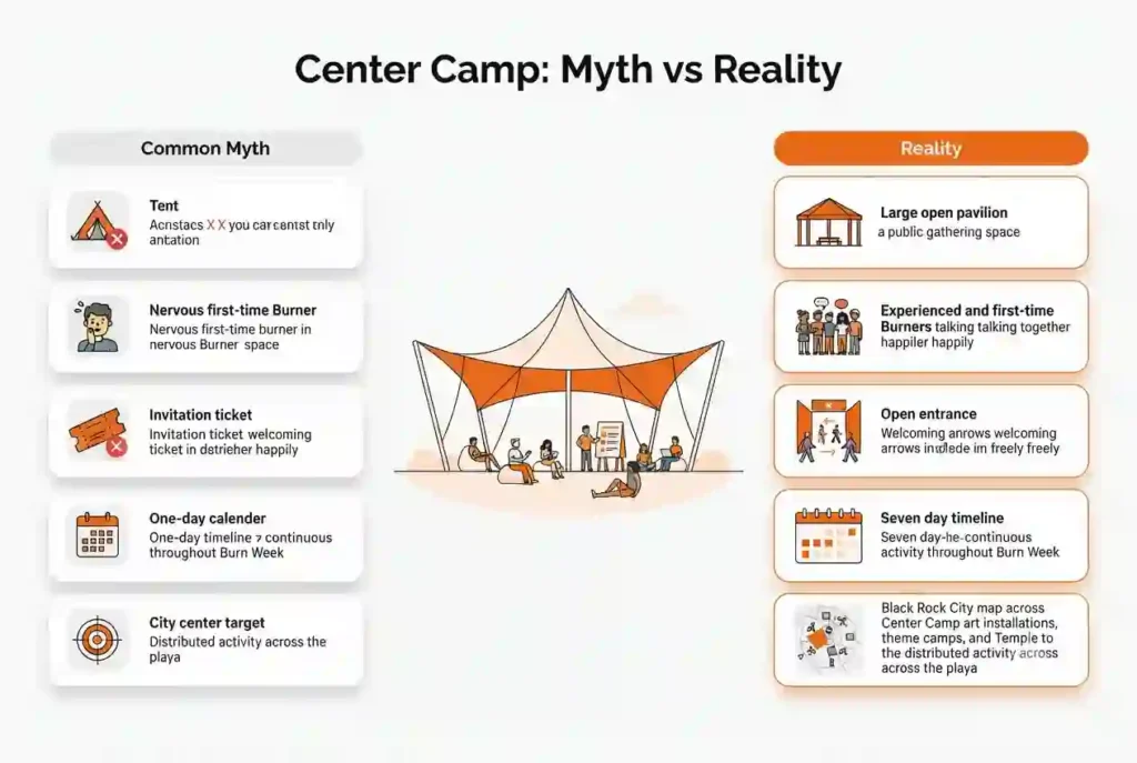 burning man center camp myths vs realties comparison table