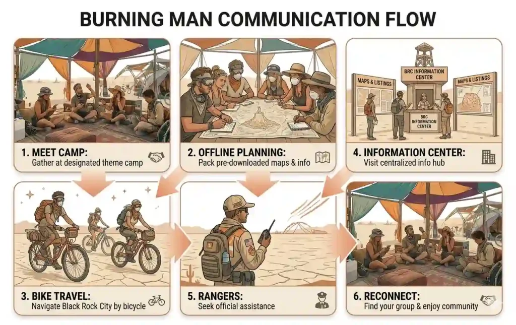 burning man communication work flow at burning man playa