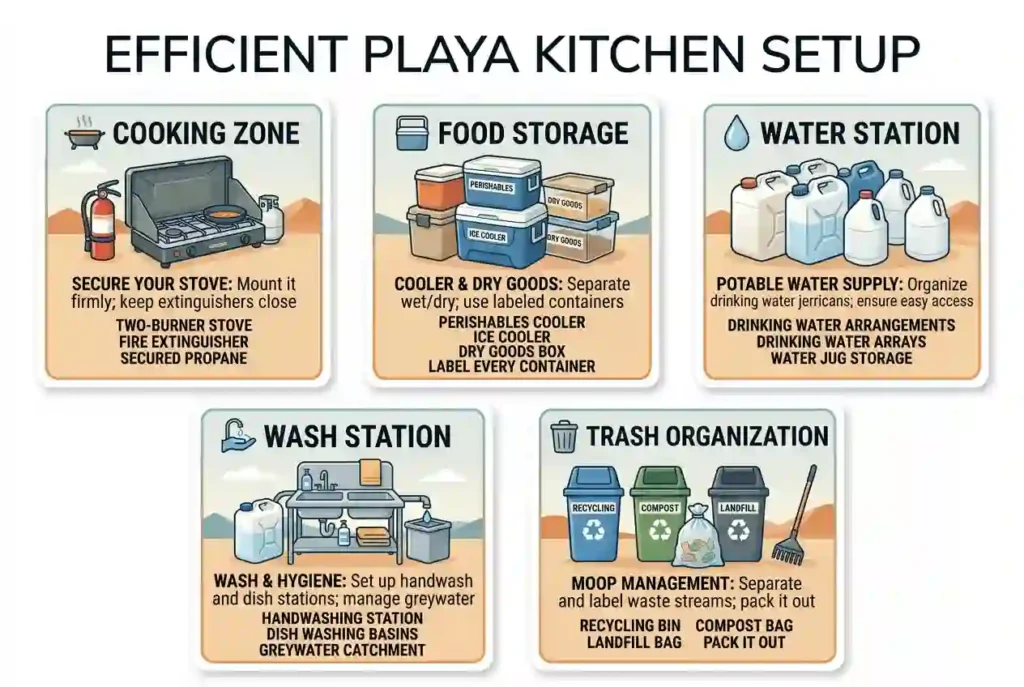 efficient kitchen setup  at burning man man campsite