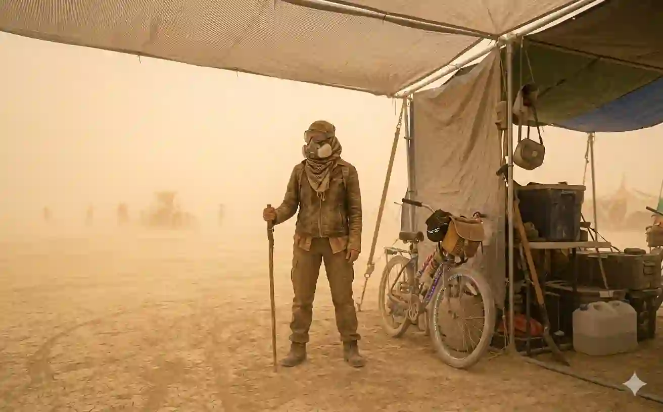 essentials gears wearing during dust storm