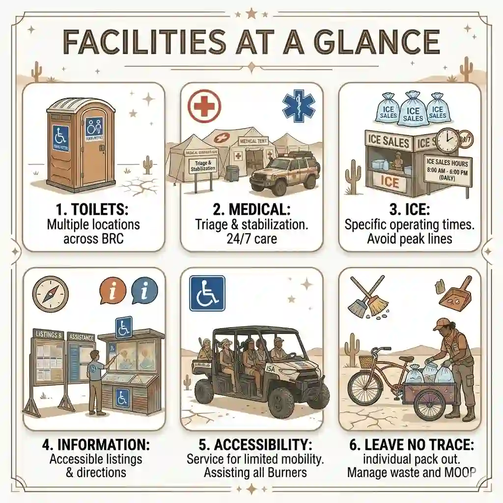 burning man amenities & facilities at a glance view