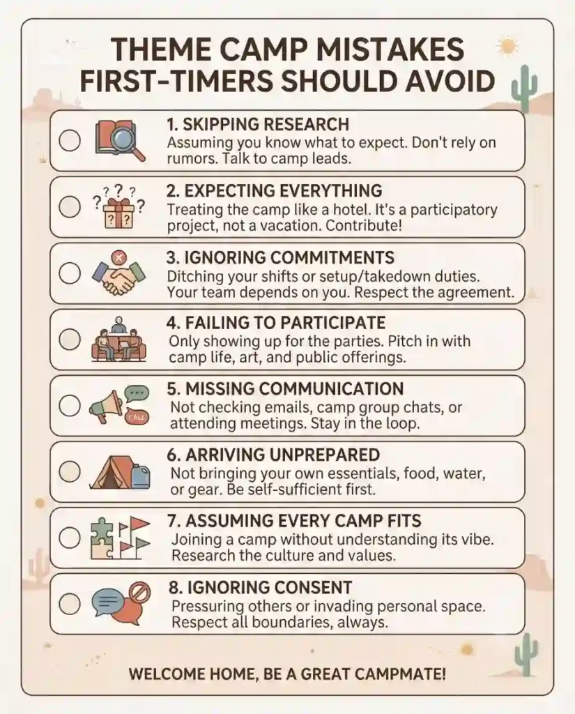 burning man first timer theme camp mistakes to avoid