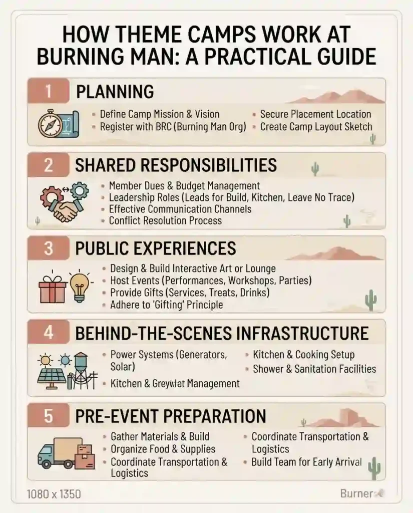 burning man theme camps work flow