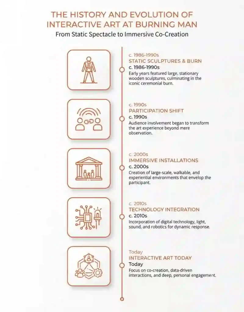 Interactive Art Guide 4 Vertical timeline showing the evolution of interactive art at Burning Man.