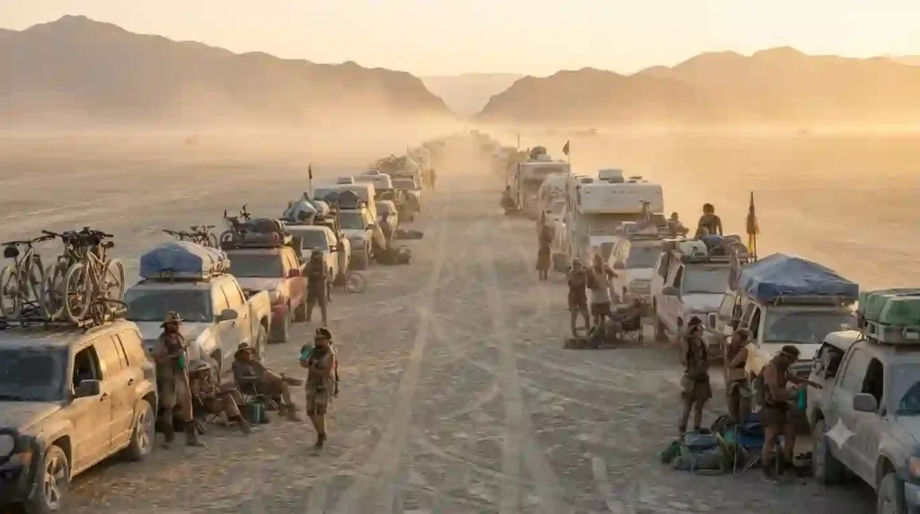 thousands leaving burning man at the same time 