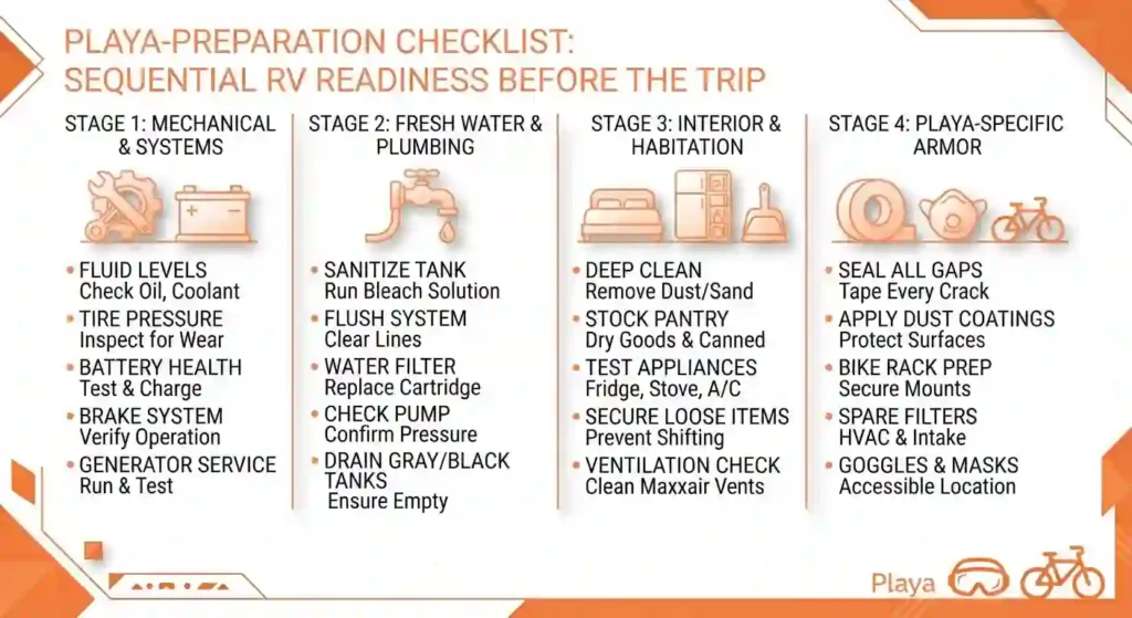 RV camper preparation checklist for burning man 