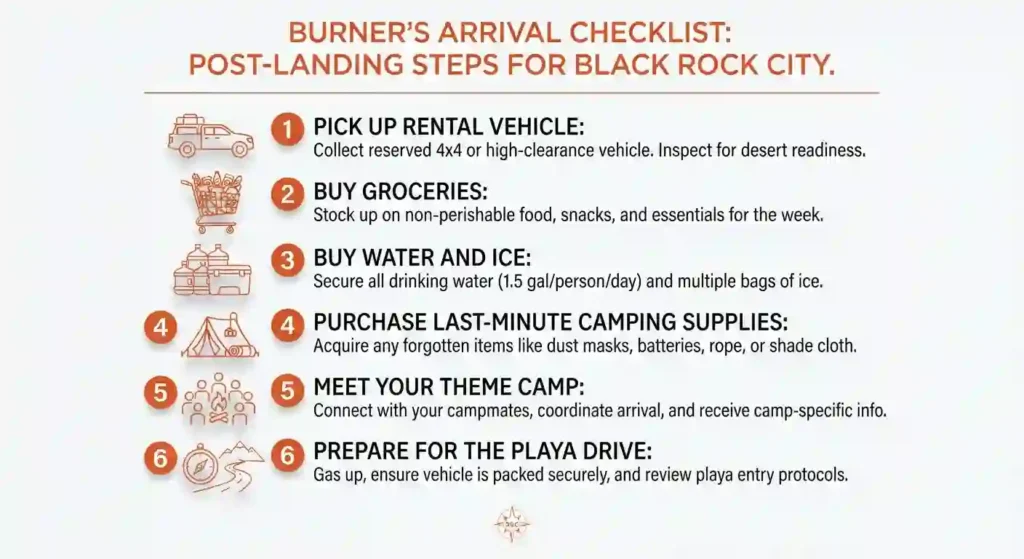 burning man post landing steps for black rock city