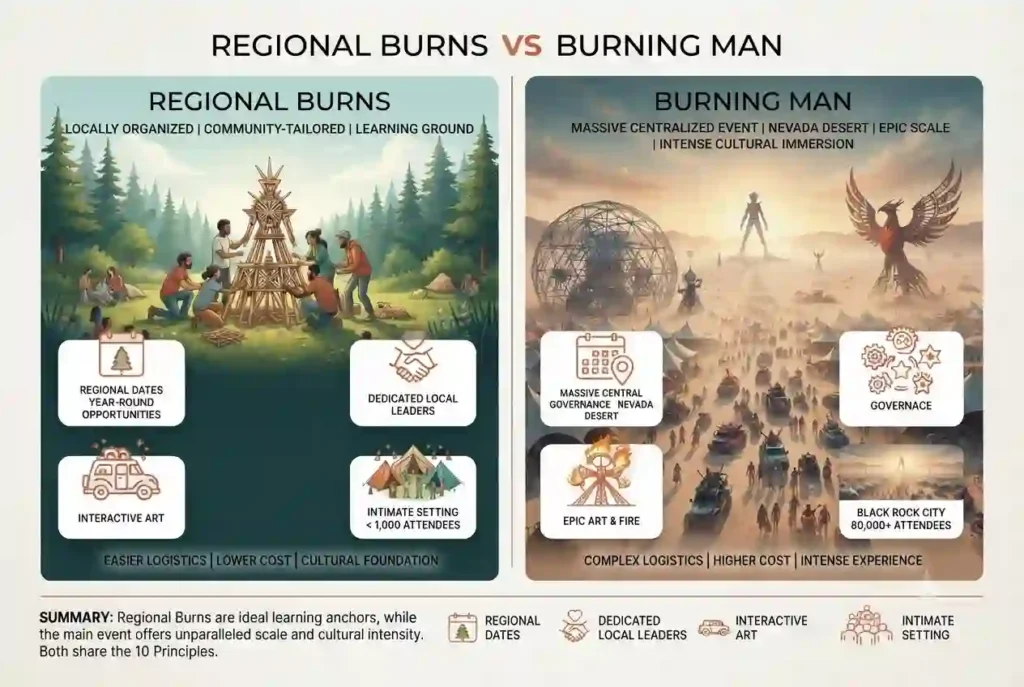 regional burn vs burning man comparison cards style view