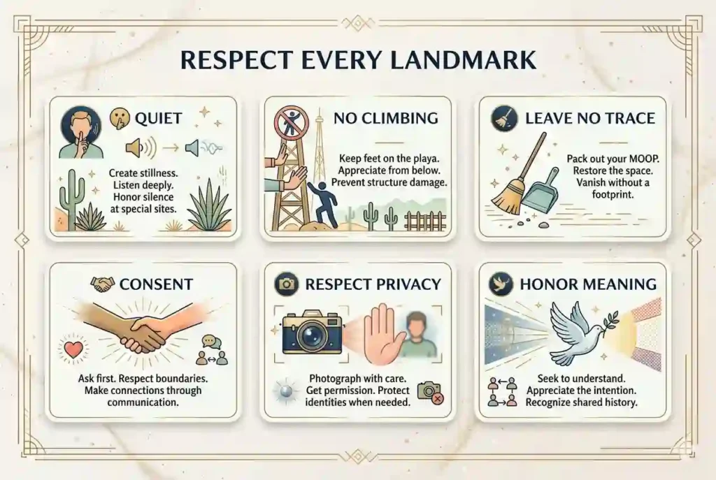 visit every single landmark at burning man respectfully
