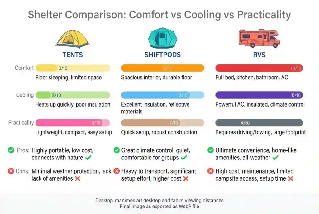 burning man camp shelter comparison table
