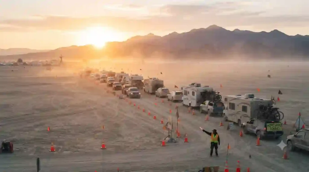 Exodus & Departure Guide 1 transport leaving from burning man gate2