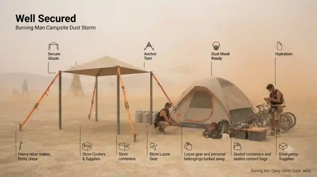 burning man black rock city secured camp site view