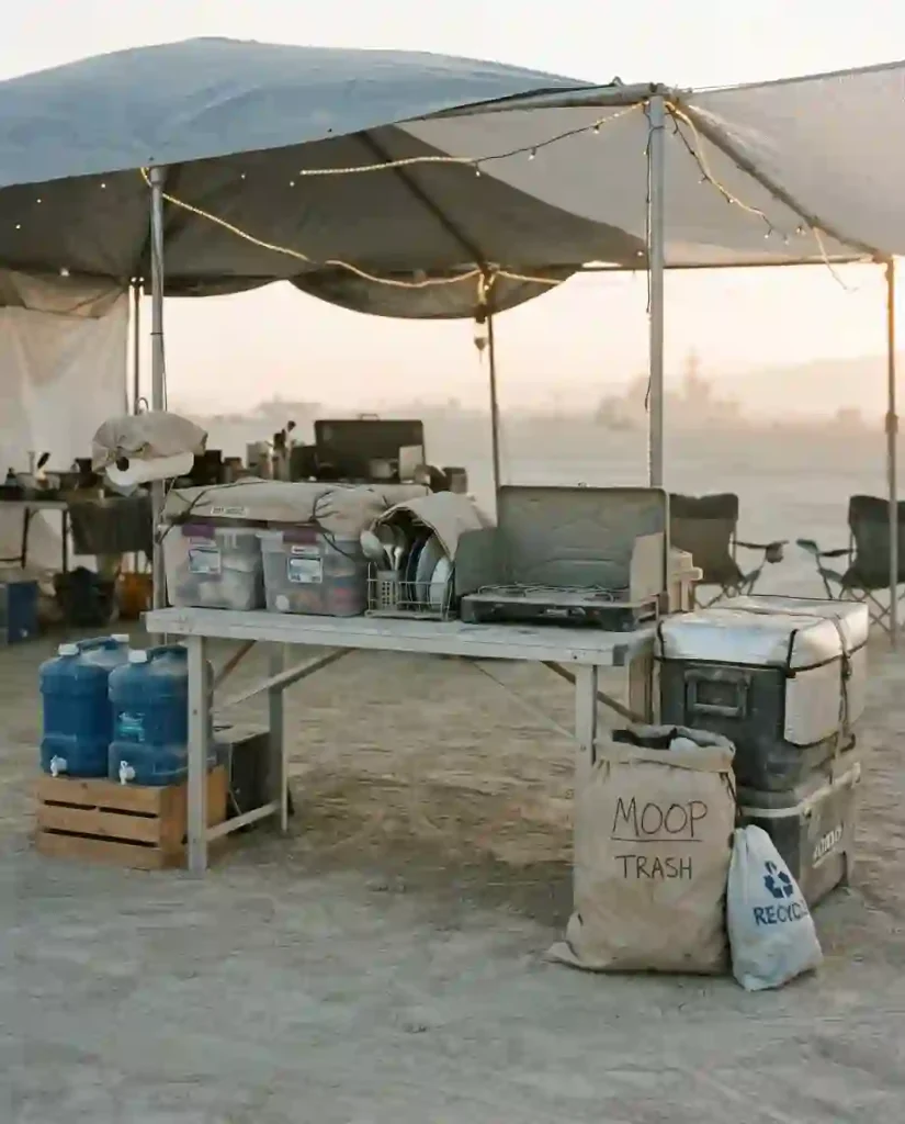  setting up shade, tents and essential kitchen supplies on opening day at Black Rock City.