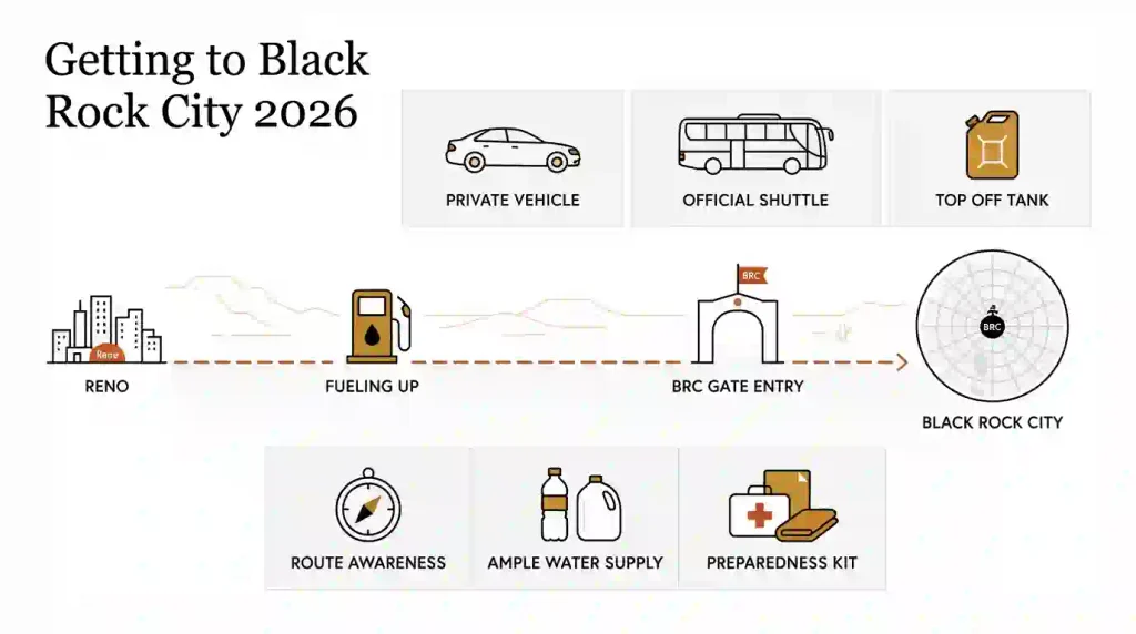 Conceptual transportation route and preparation for reaching Black Rock City in 2026